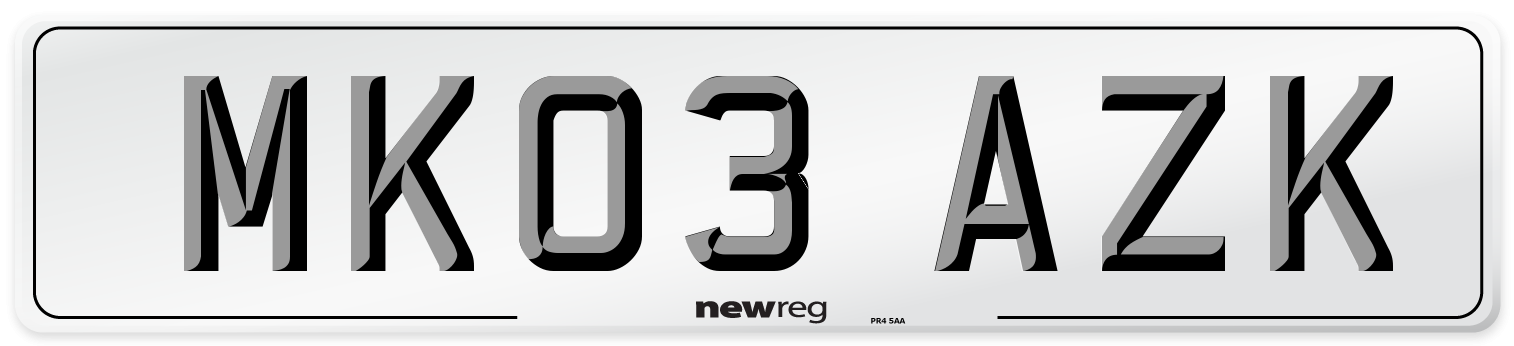MK03 AZK Number Plate from New Reg